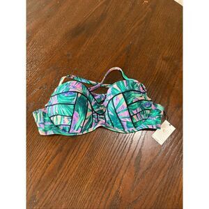 NWT Shade & Shore Women’s Tropical Print Underwire Bikini Top Violet Green 36D
